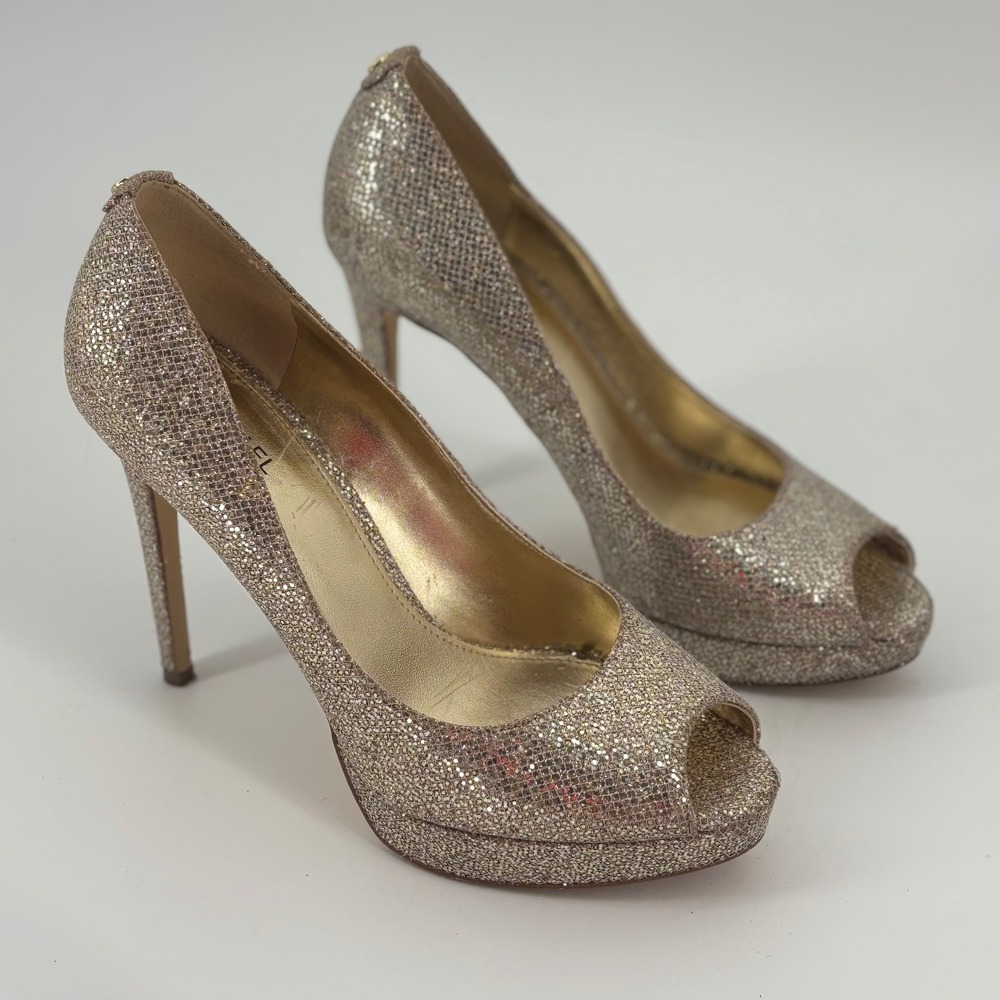 Michael Kors bling sparkle women's platform pumps 7 peep toe glam indie sleaze